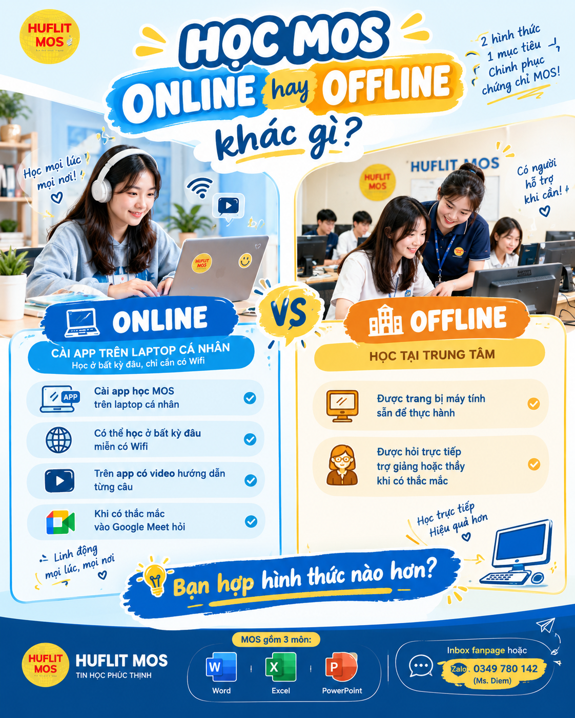 Học MOS Online hay Offline
